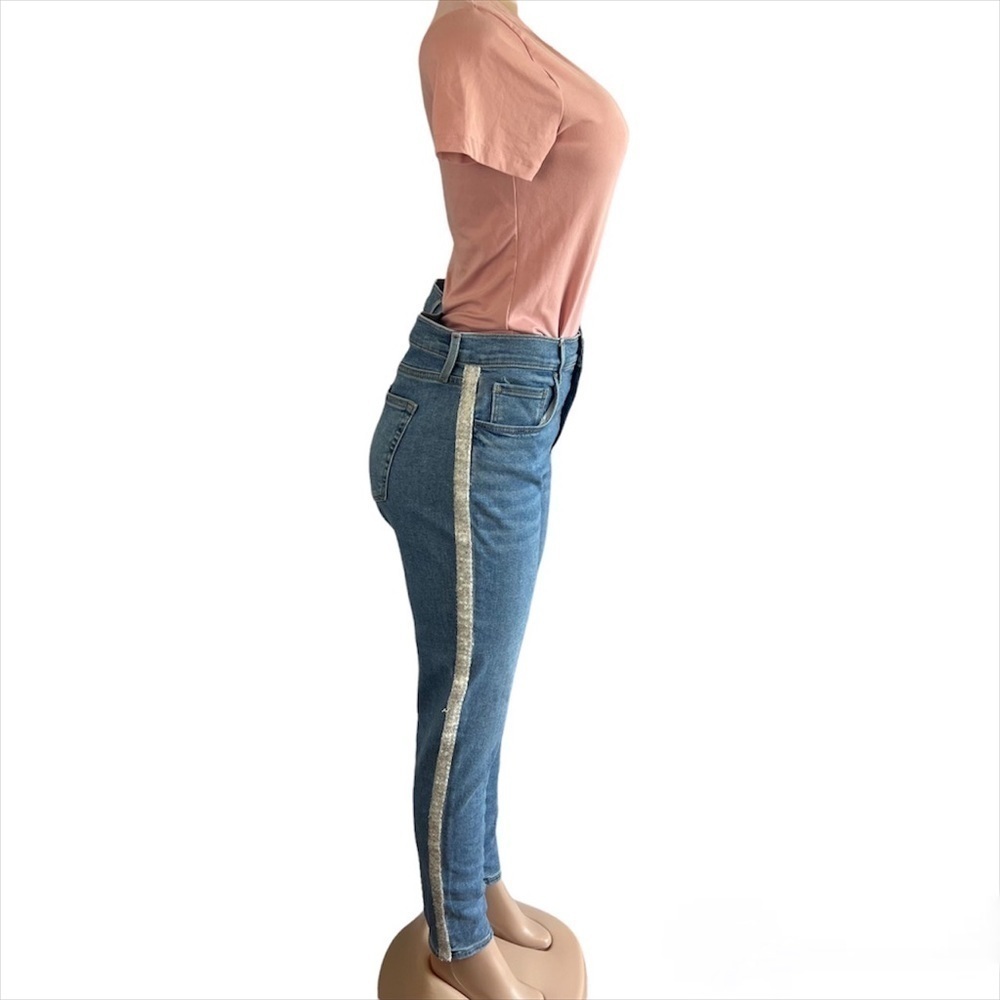 Loft Tuxedo Stripe Beaded Skinny Jeans Size 30 - Picture 2 of 9